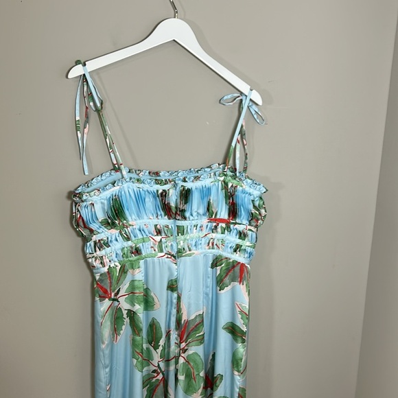 Anthropologie Hutch Ruched Jumpsuit Light Blue Tropical Sz 10 NEW - Picture 10 of 16